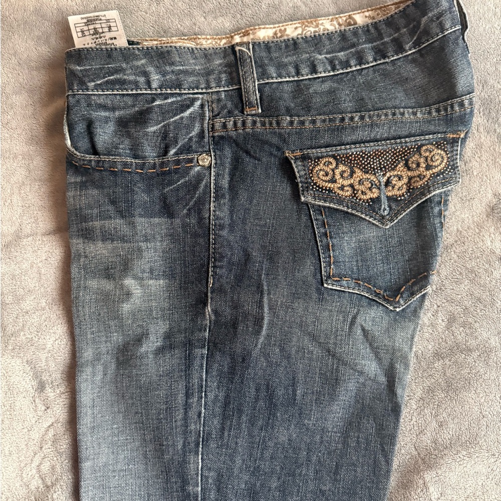 GUESS Women's Dark Blue Embellished Extreme Low Rise Jeans - Picture 5 of 7